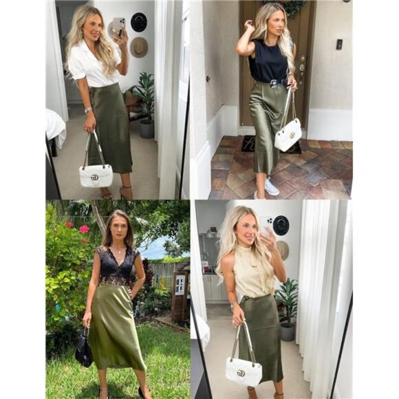 Skirts for Women Jacquard High Waist Skirt Black Elegant Midi Skirt Satin - Picture 5 of 7